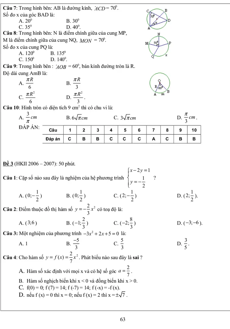Câu 10: Hình tròn có diện tích 9 cm 2  thì có chu vi là:
