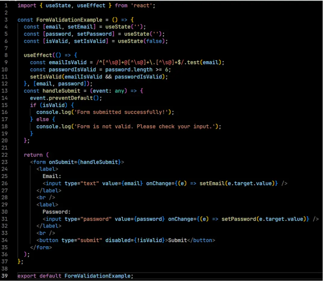 Hình 3.8: Ví dụ về Form Validation với hook