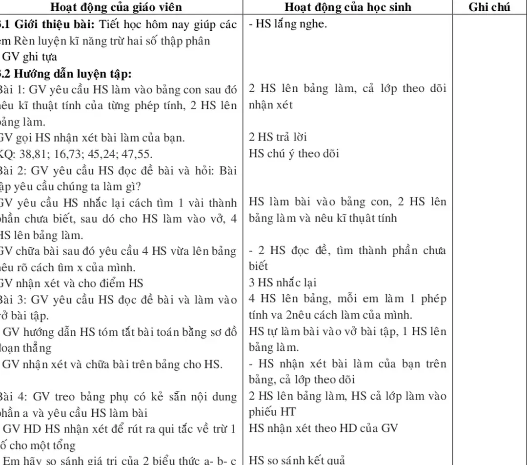 Bảng số trong bài tập viết sẵn vào bảng phụ.