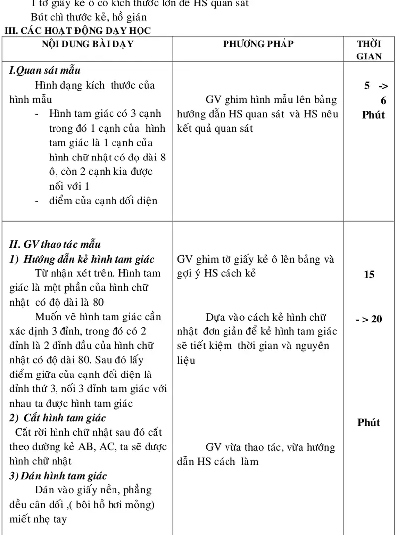 Hình dạng kích  thước của  hình maãu