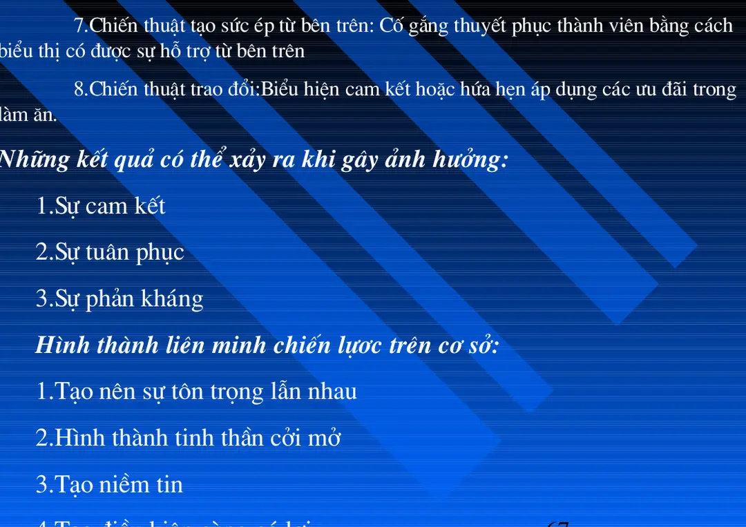 Hình thành liên minh chiến lựơc trên cơ sở: