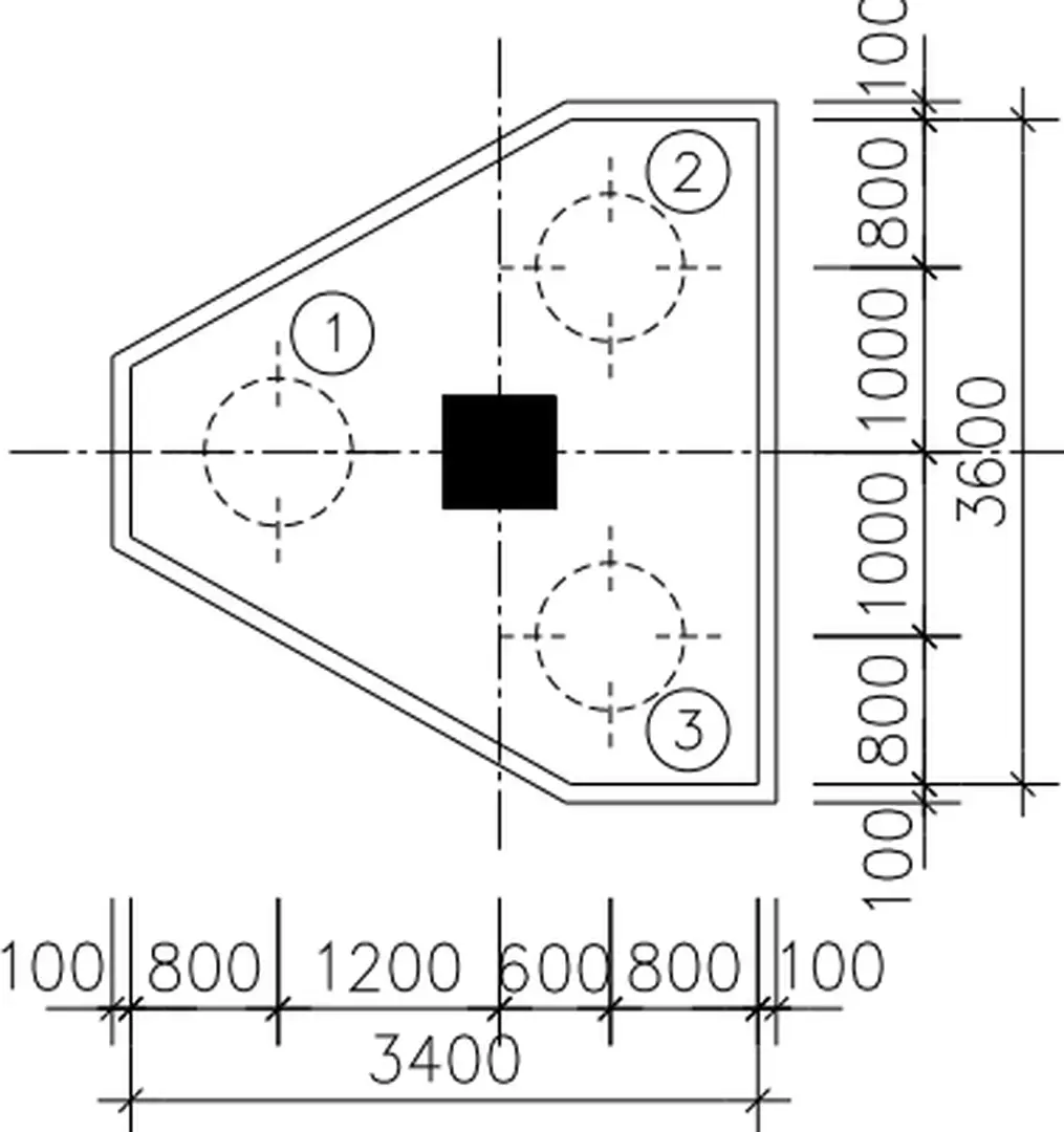Hình 8.35 Kích thước đài cọc móng M1