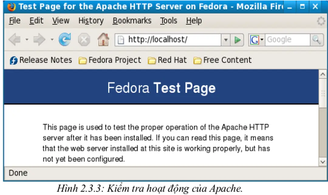 Hình 2.3.3: Kiểm tra hoạt động của Apache.
