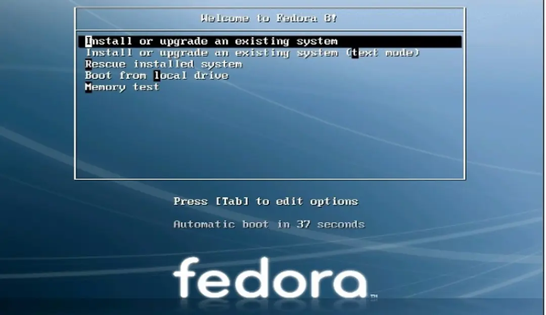 Hình 2.3.1: Màn hình khởi động của Fedora.
