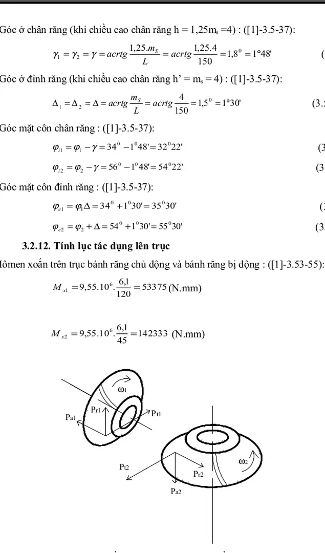 Hình 3.2. Sơ đồ tác dụng lực của bộ truyền bánh răng côn
