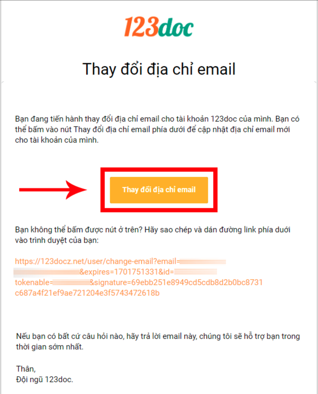 Email thay đổi địa chỉ email