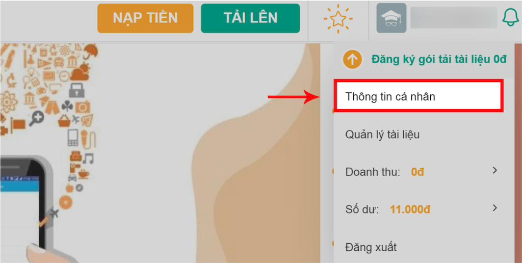 Menu th&ocirc;ng tin c&aacute; nh&acirc;n