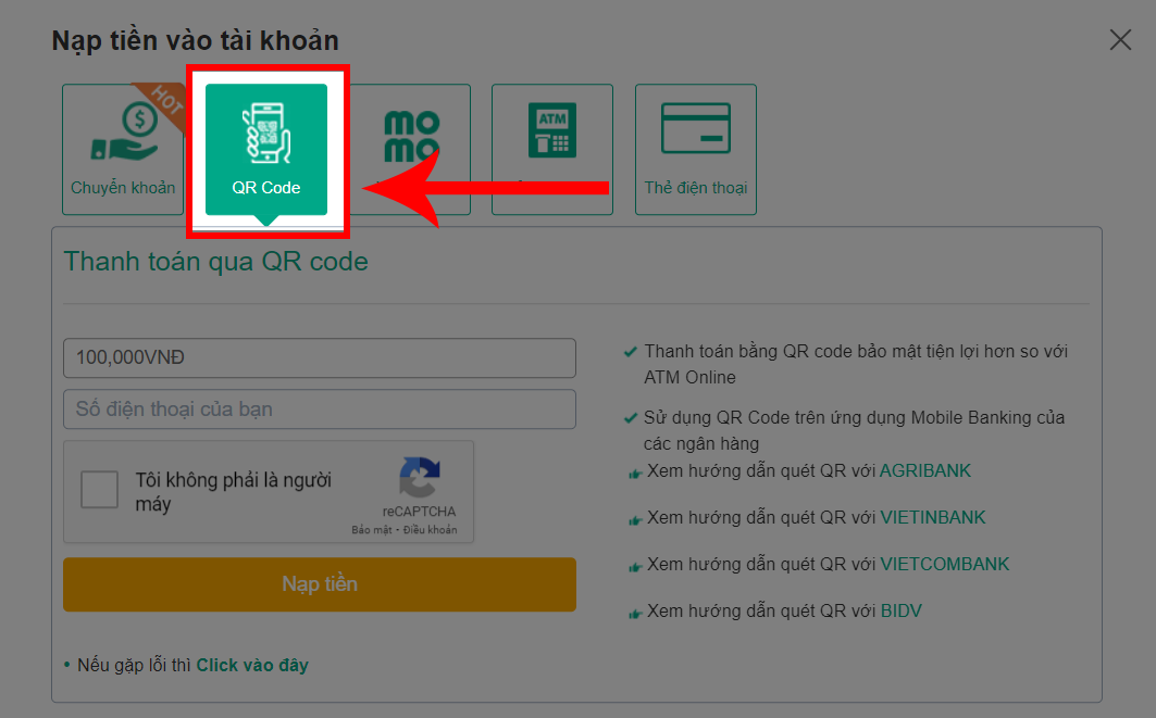 N&uacute;t nạp tiền QR