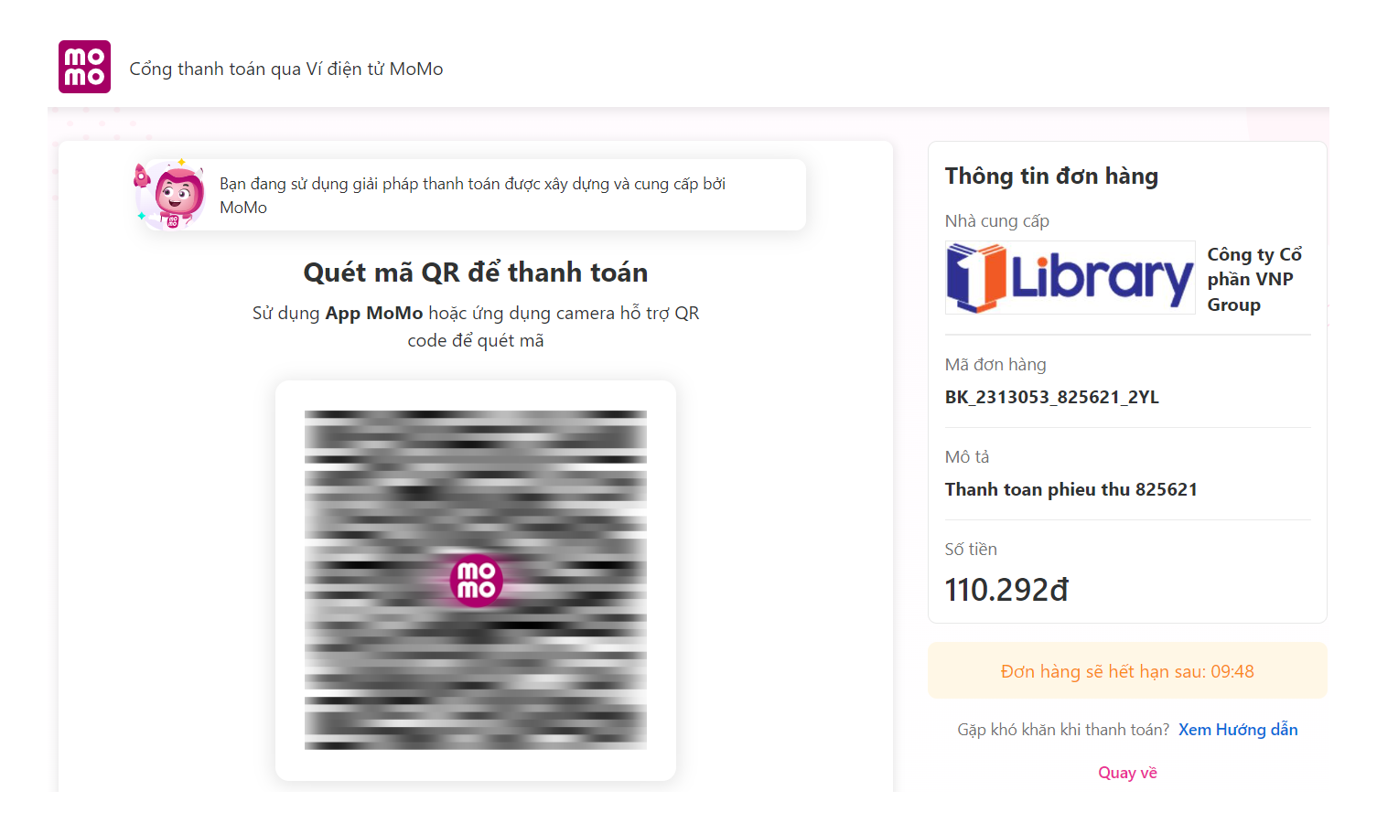 Th&ocirc;ng tin thanh to&aacute;n momo