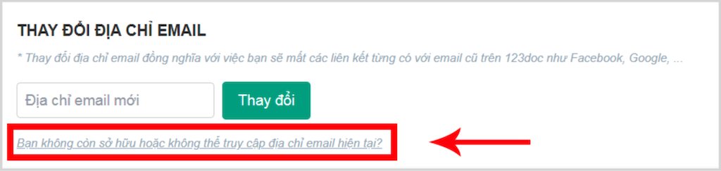 Y&ecirc;u cầu thay đổi email kh&ocirc;ng thể truy cập